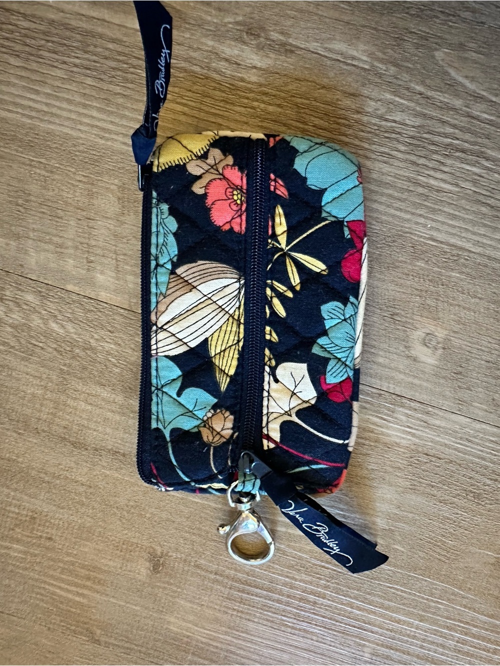 Vera Bradley Black Floral Quilted Key Pouch with Wristlet Strap